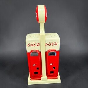 Vintage 1993 Coca Cola Vending Machine Salt and Pepper Shaker Set with Stand
